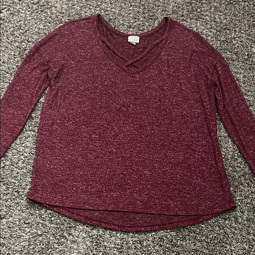 a new day Women's Burgundy Long Sleeve V-Neck Top